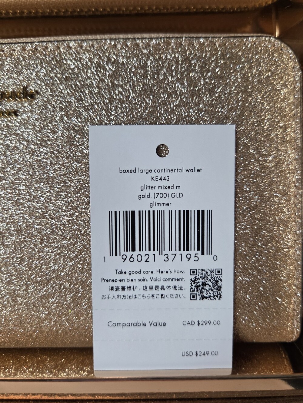 Kate Spade Gold Glitter Zip-Around Wallet With Box - Picture 5 of 8